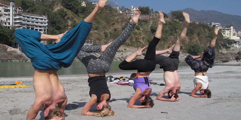 Yoga students practicing
