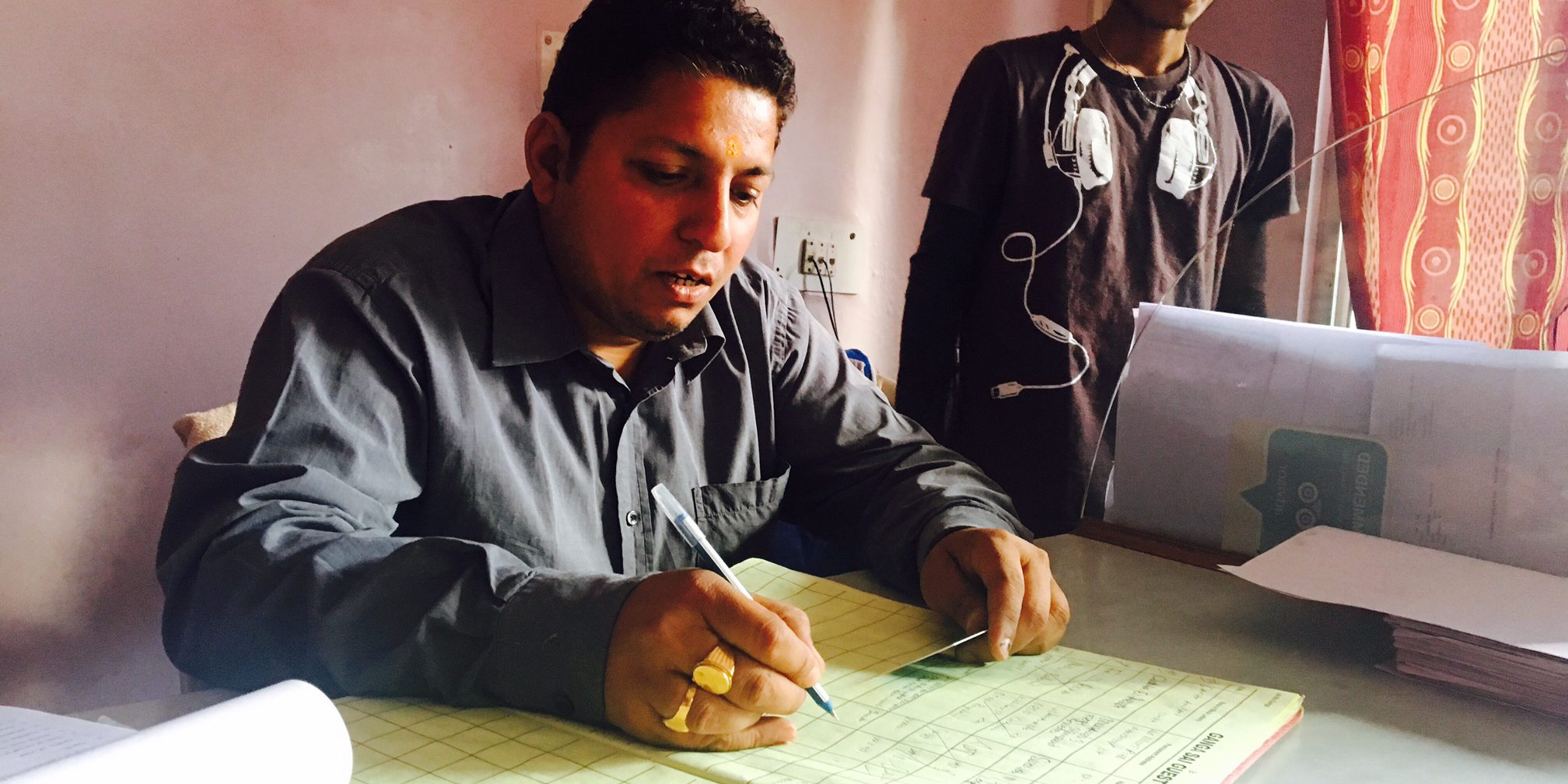 Signing the guest log